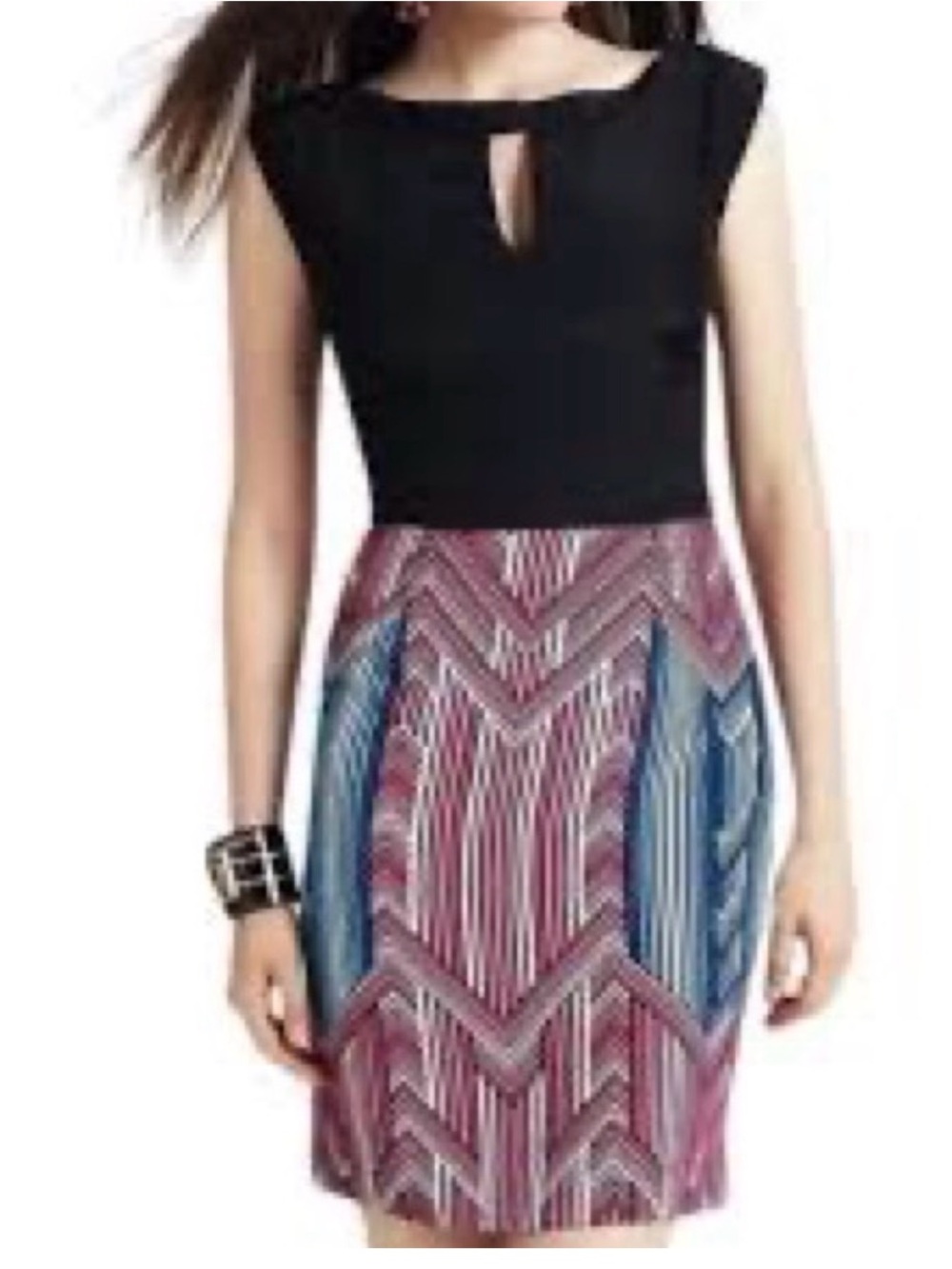 Trina Turk chevron coda dress  Sleeveless Black silk purple Pink Blue  Skirt 💕